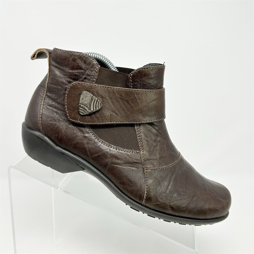 Romika Womens Ankle Booties Dark Brown Low Wedge Slip-On Stretch Strap Size 39